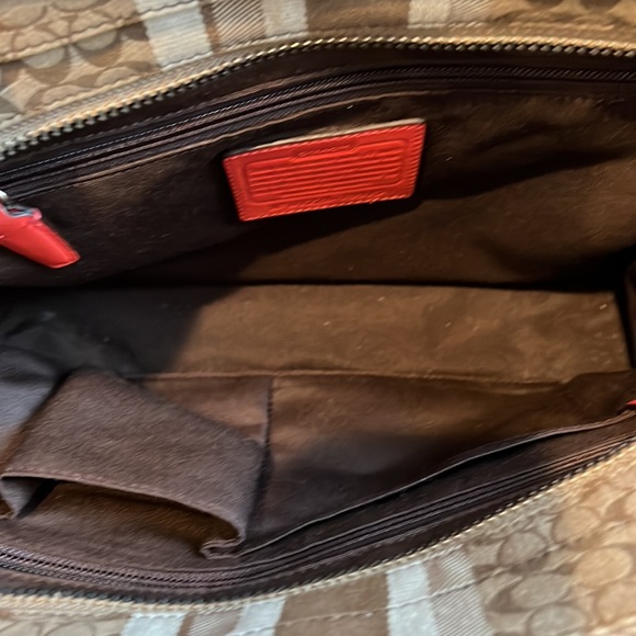 Vintage. Authentic. Leather and Canvas Orange Coach Satchel with Silver Details. - Picture 6 of 10